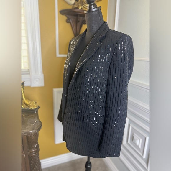Black Sequin Pinstripe Blazer - Picture 7 of 17